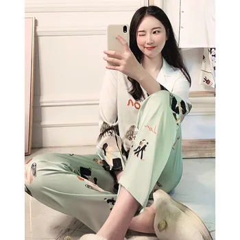 

Women Silk Satin Pyjamas Pajamas Set Long Sleeve Cartoon Print Sleepwear Pijama Donna Female Home Wear Night Suit Sexy Pyjama