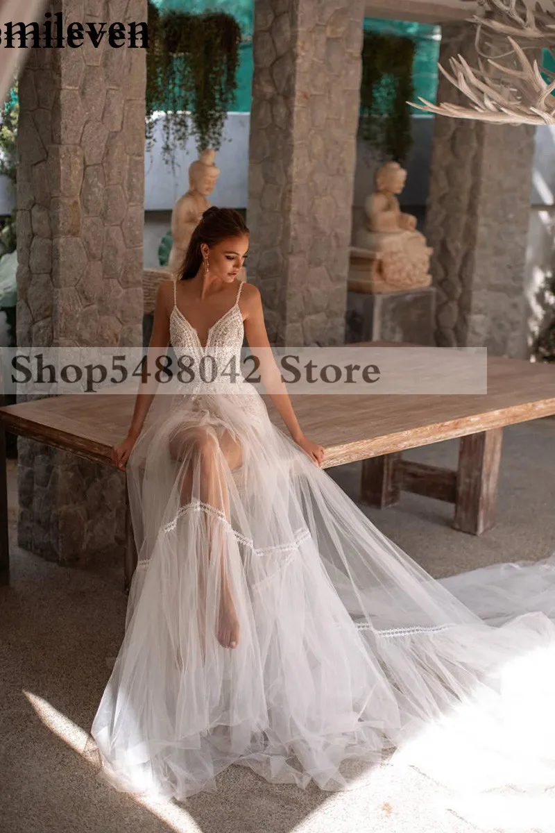 Smileven пляжное свадебное платье с v-образным вырезом, сексуальные свадебные платья на тонких бретельках, богемные Свадебные платья с v-образным вырезом