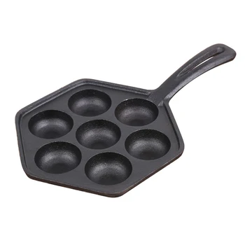 

Cast Iron Takoyaki Mold Non Stick Hexagon With Handle Meatball Kitchen Hanging Spherical Food Practical 7 Holes Stuffed Portable