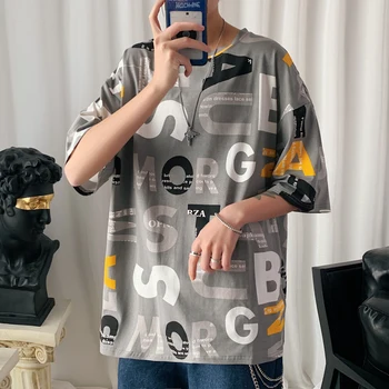 

Tshirt 2020 Summer Wear Personality Letter Printing Short Leisure Time Loose Fivepence Sleeve Half Free shipping yellow Hot