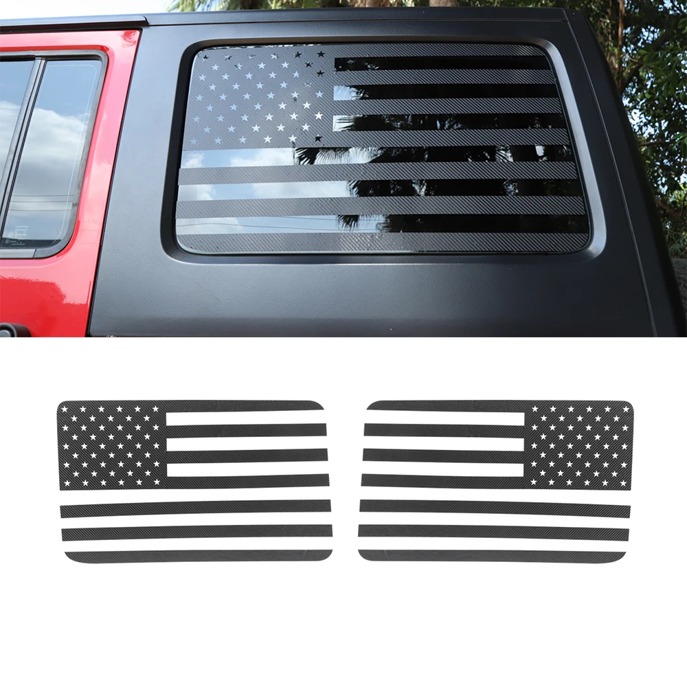 for Jeep Wrangler JK JKU 2011-2017 4 Doors Car Exterior Rear Window Decoration Stickers American Flag Styling Black Carbon Fiber