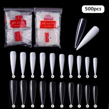 

500Pcs/bag False Nails Stiletto Claw Tips Full Cover Sharp Nails Manicure Acrylic UV Gel Natural Clear Long Salon Fake Nails