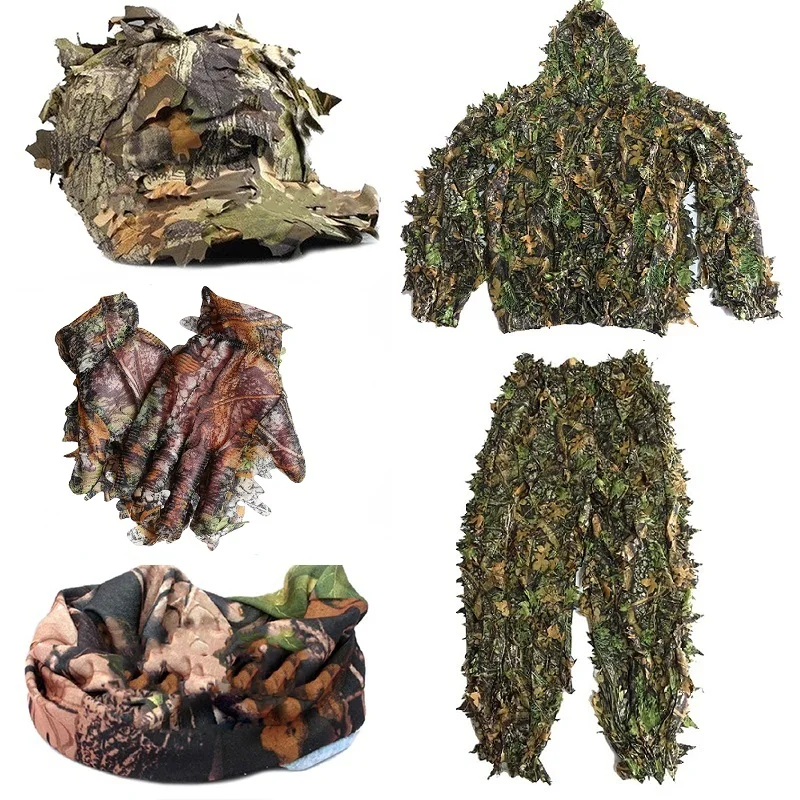 CS 3D лист йоуи снайперская одежда 4 шт. Ghillie костюм + Кепка джунглей камуфляжная