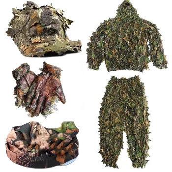 

CS 3D Leaf Yowie Sniper Clothes 4pcs Ghillie Suit+ Jungle Cap + Camouflage Glove + Scarf for Military Hunting