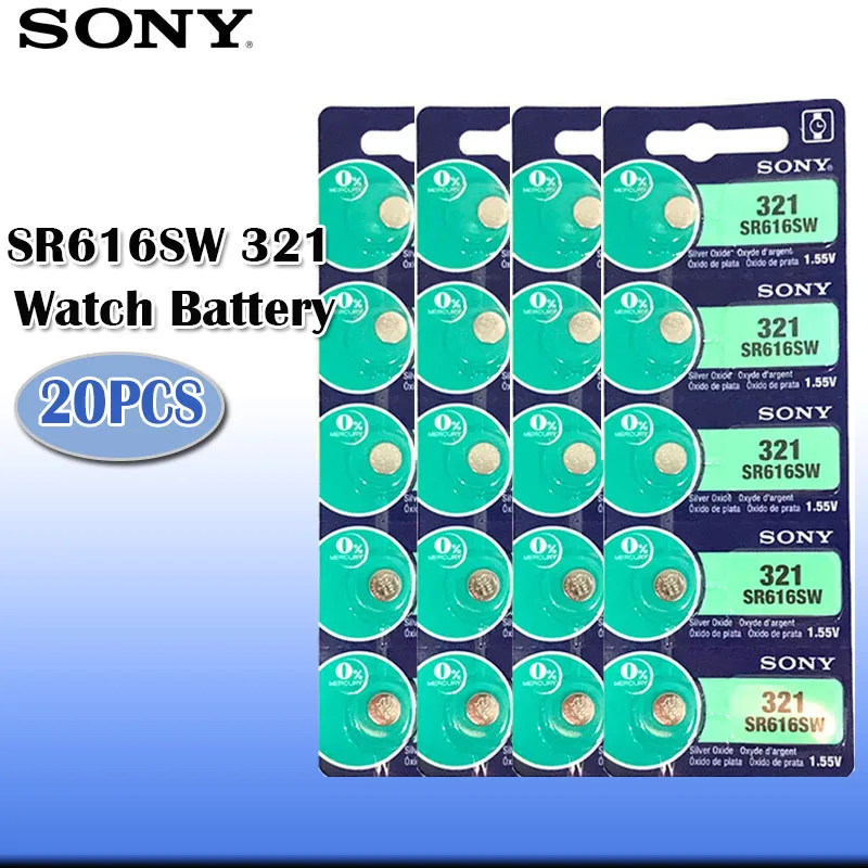 

20pcs/lot 100% Original Sony 321 SR616SW Silver Oxide Watch Battery 321 SR616SW SR616 Button Coin Cell MADE IN JAPAN