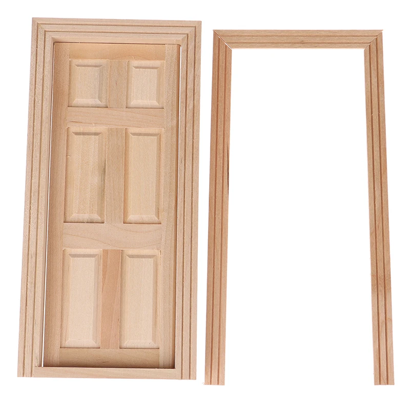 1/12 Scale 6 Panel Miniature Interior Wooden Door DIY Dollhouse Furniture Doll House Accessories