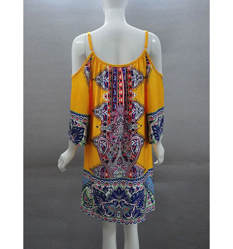 QIANYUER летнее платье Повседневное платье с вырезом лодочкой размера плюс винтажное богемное платье в стиле хиппи одежда в стиле бохо с этническим принтом