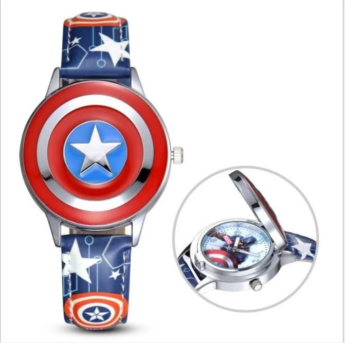 Детские часы Hero Captain America Человек-паук Железный человек детские кожаные кварцевые