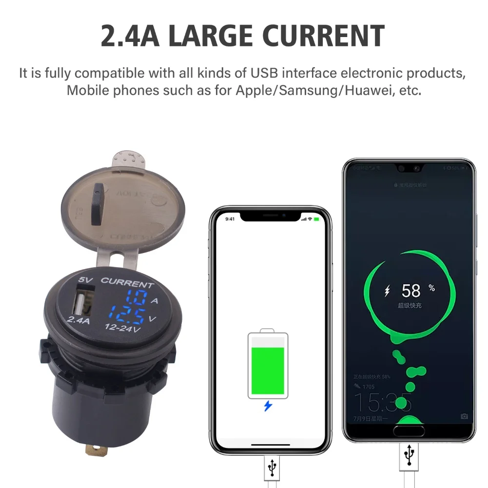 Многофункциональный 3 в 1 2.4A один USB мотоцикл телефон быстрое зарядное устройство светодиодный вольтметр Напряжение Ампер метр