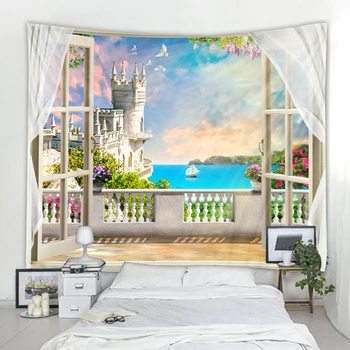 

3D beautiful island landscape tapestry window landscape wall tapestry Nordic style home decoration painting art wall hanging
