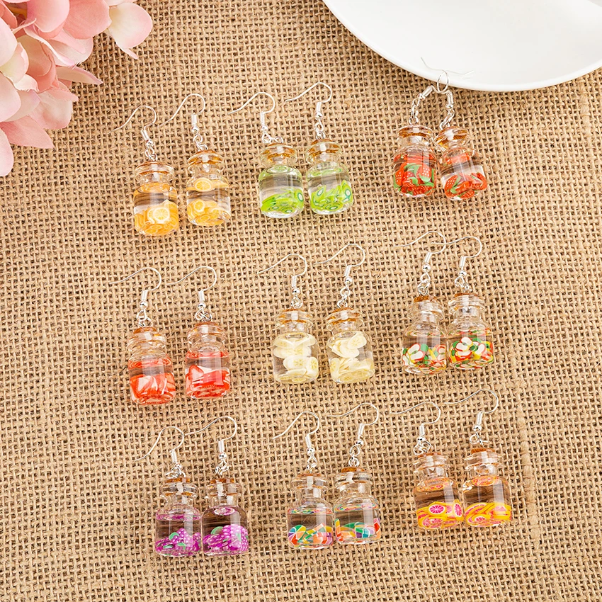 

1pair Multicolor Glass Bottle with fruit drop earrings For Women Children Birthday Gift