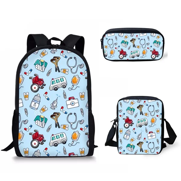 3Pcs/set Cartoon Nurse Printing School Bags for Girls Cute School Backpacks Middle School Students Casual Book Bag