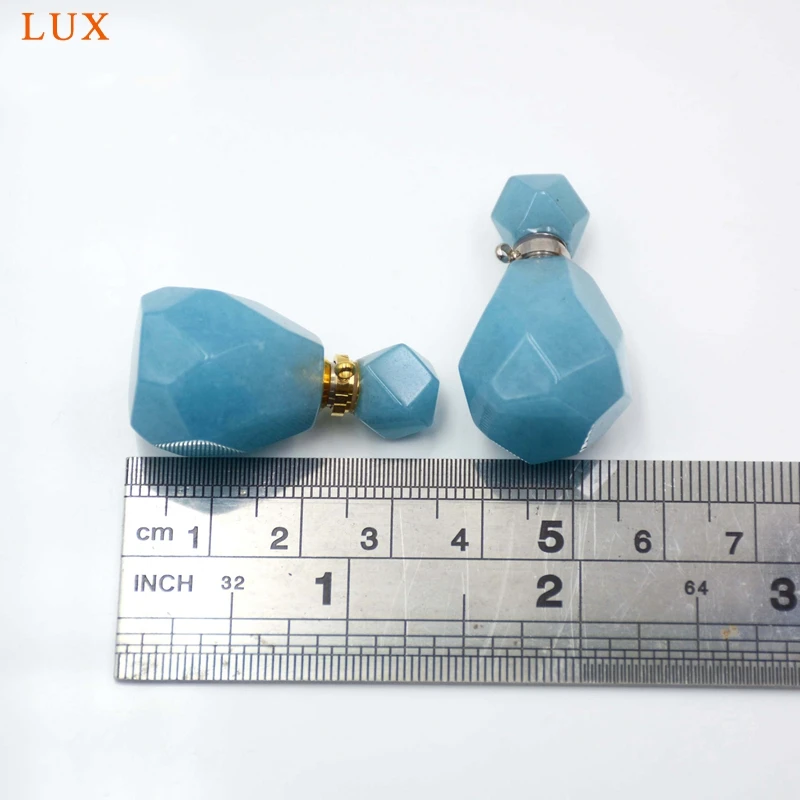 Aquamarine Perfume Bottle Pendant, Natural Gemstone Essential Oil Vial Charm, December Birthstone Gift