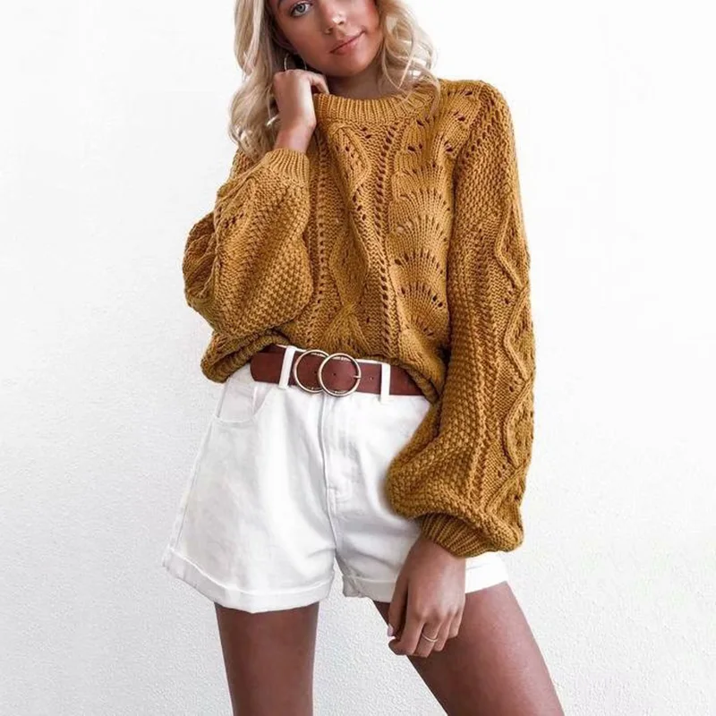 

2019 Autumn Casual Loose Sweater female Hollow Out Pullover Sweater Women Pull Femmen Autumn New O Neck Knitted Jumpers