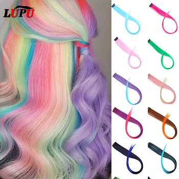 

LUPU Colored Synthetic Hair Extensions Clip In One Piece Strips Long Straight Highlight Rainbow Ombre Grey Red Pink Hairpiece