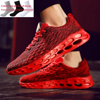

Four Season Lightweight Men Running Shoes Shock Absorption Male Gym Sneakers 3D Flyknitted Sport Walking Shoes Men Zapatillas 46