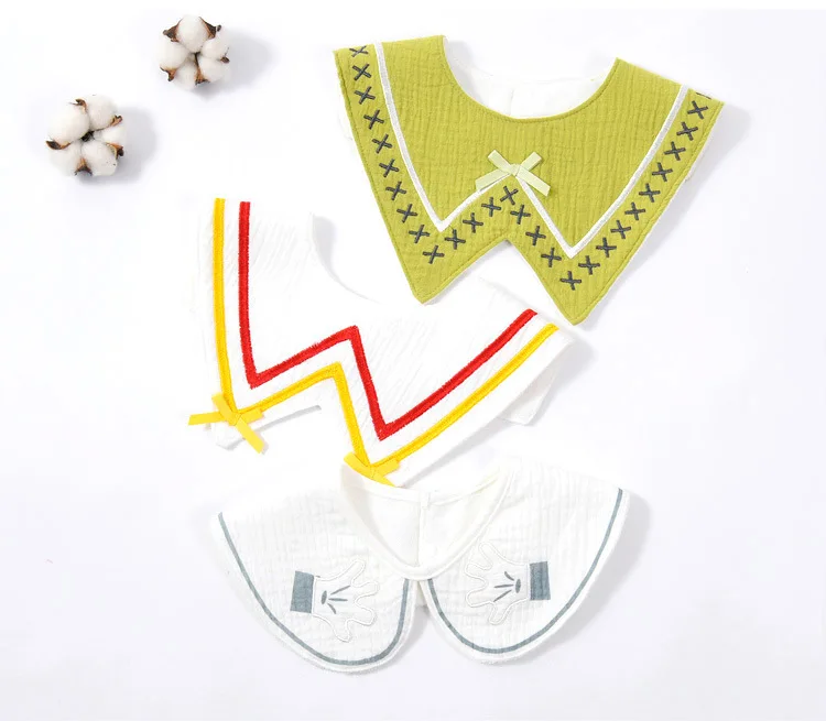 3Pcs Set Infant Baby Bib Cotton Towel Kids Princess Fake Collar Burp Cloths Child Shawl Embroidery Newborn Gift