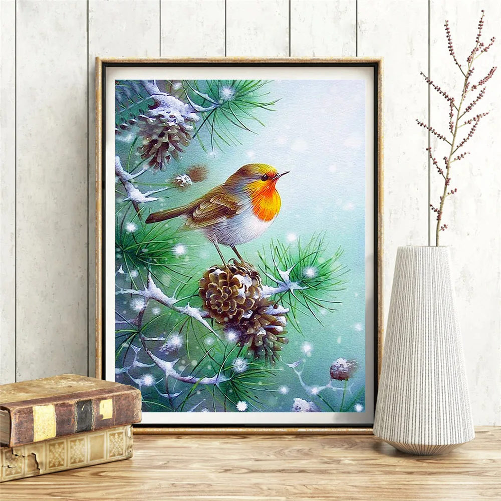 

HUACAN Diamond Painting Full Square Bird Diamond Embroidery Mosaic Cross Stitch Winter Christmas Decorations For Home