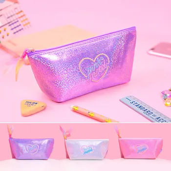 

Bentoy Glitter Heart Costmetic Case Make UP Cases Travel Portable Storage Bag Student Pencil Pouch Zipper Stationery Bags
