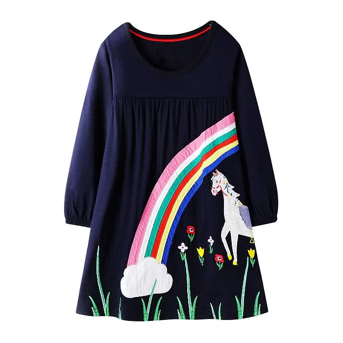 Платье с единорогом; одежда для маленьких девочек; Радужное платье принцессы с аппликацией животных; одежда для малышей; детское хлопковое платье с длинными рукавами для девочек - Цвет: 84