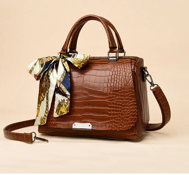 Ladies Faux Crocodile Print Handbags Vintage PU Leather Crossbody Bags Women Luxury Brand Satchels Purse Black Brown Gray Purple (2)