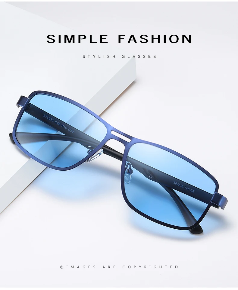 Men's Rectangle Sunglases Square TR90 Metal Frame UV400 Protection Polarized Sunglasses Blue Green Brown Sun Glasses for Driving