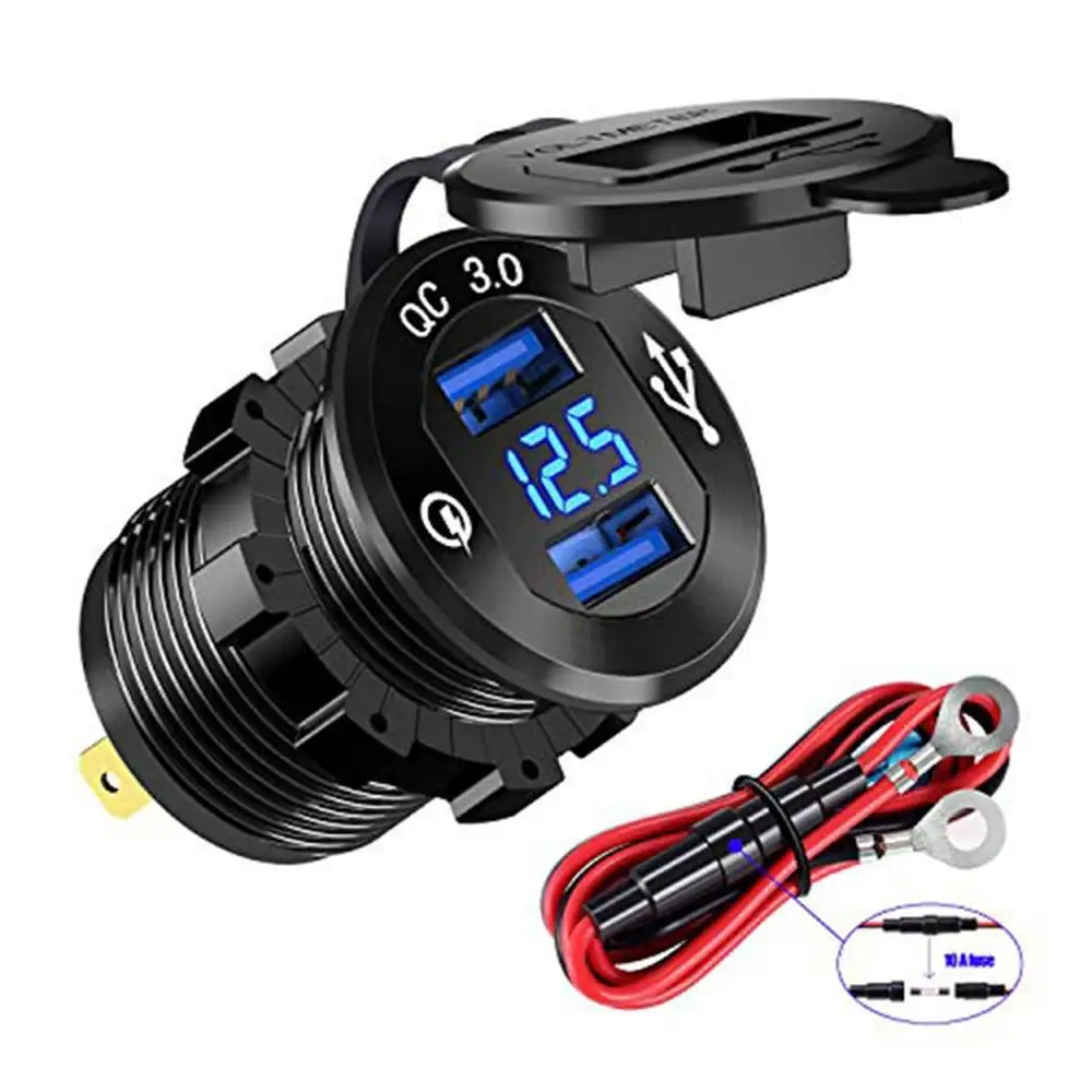 

Color Car Charger Aluminum Alloy Qc3.0 Double Usb Outdoor Car Power Socket Fast Charge For 12V/24V Car Boat Motorcycle Atv