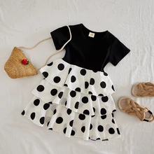 Летнее платье для девочек; модное платье в горошек с короткими рукавами для девочек; нарядное шифоновое платье; платье принцессы; платье для маленьких девочек