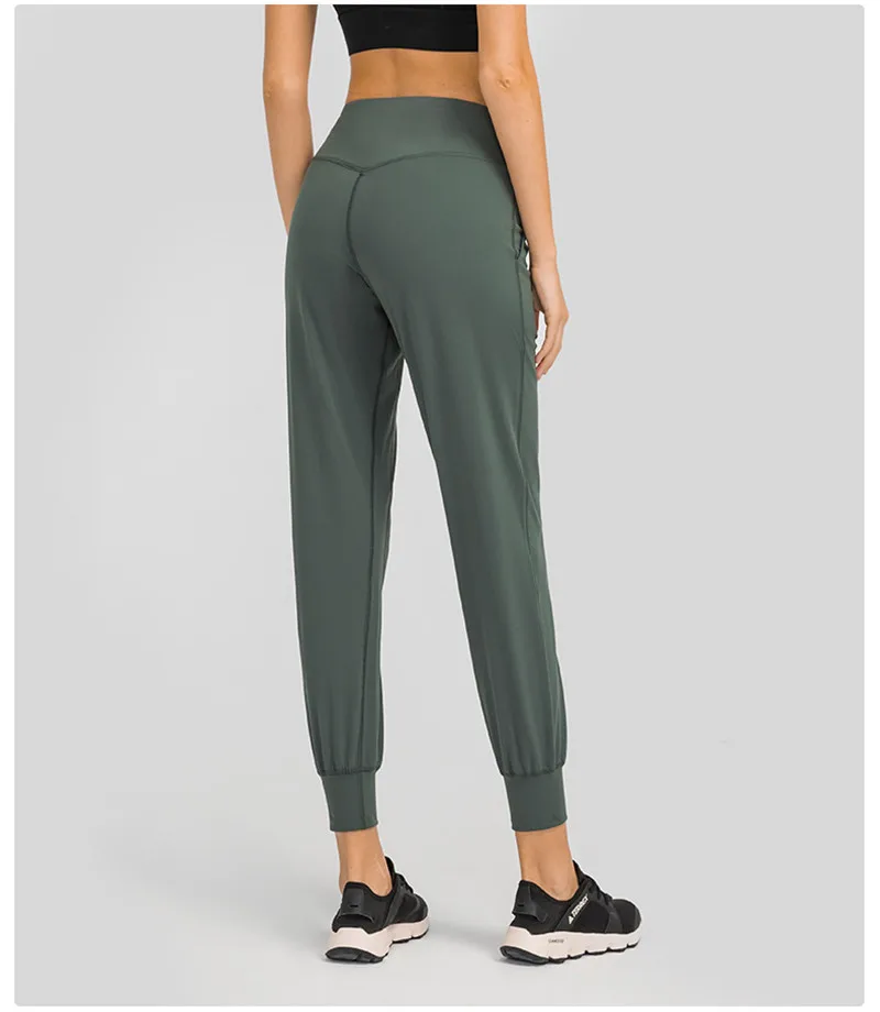 Lulu Women Sports Pants Slim Yoga Leggings Fintess Clothing Breathable Loose Drawstring Straight Tube With Pockets For Jogging