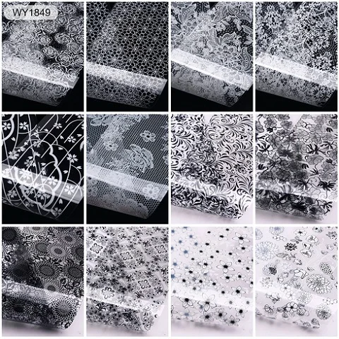 12pcs-WY1849 1 набор цветочных наклеек для ногтей, фольга, переводные наклейки для лака, набор разноцветных цветочных наклеек, самоклеющиеся обертывания, аксессуары для дизайна ногтей - Цвет: 12pcs-WY1849