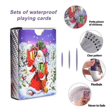 

2 Sets of Playing Cards with Christmas Pattern Santa Claus Waterproof Silver Foil Playing Cards Poker Pool Beach Games, Party