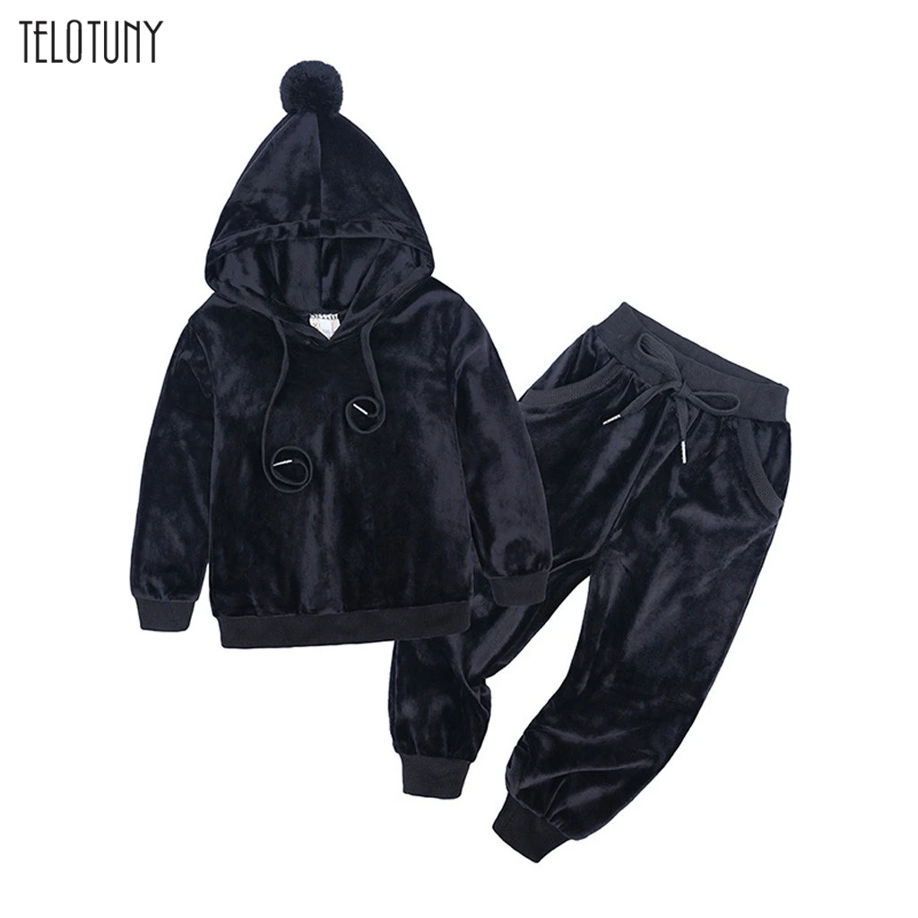 Г. TELOTUNY, осенне-зимняя одежда для малышей комплект из 2 предметов, теплая флисовая толстовка с капюшоном для маленьких девочек комплекты с длинными штанами детская одежда, 918