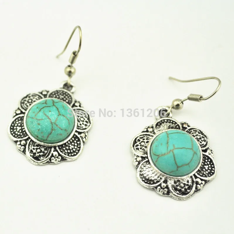 

NEW03-3-- Flower stoneDrop Dangle Earring 1 Pair Women Natural Stone Jewelry Factory Price Vintage Look Antique