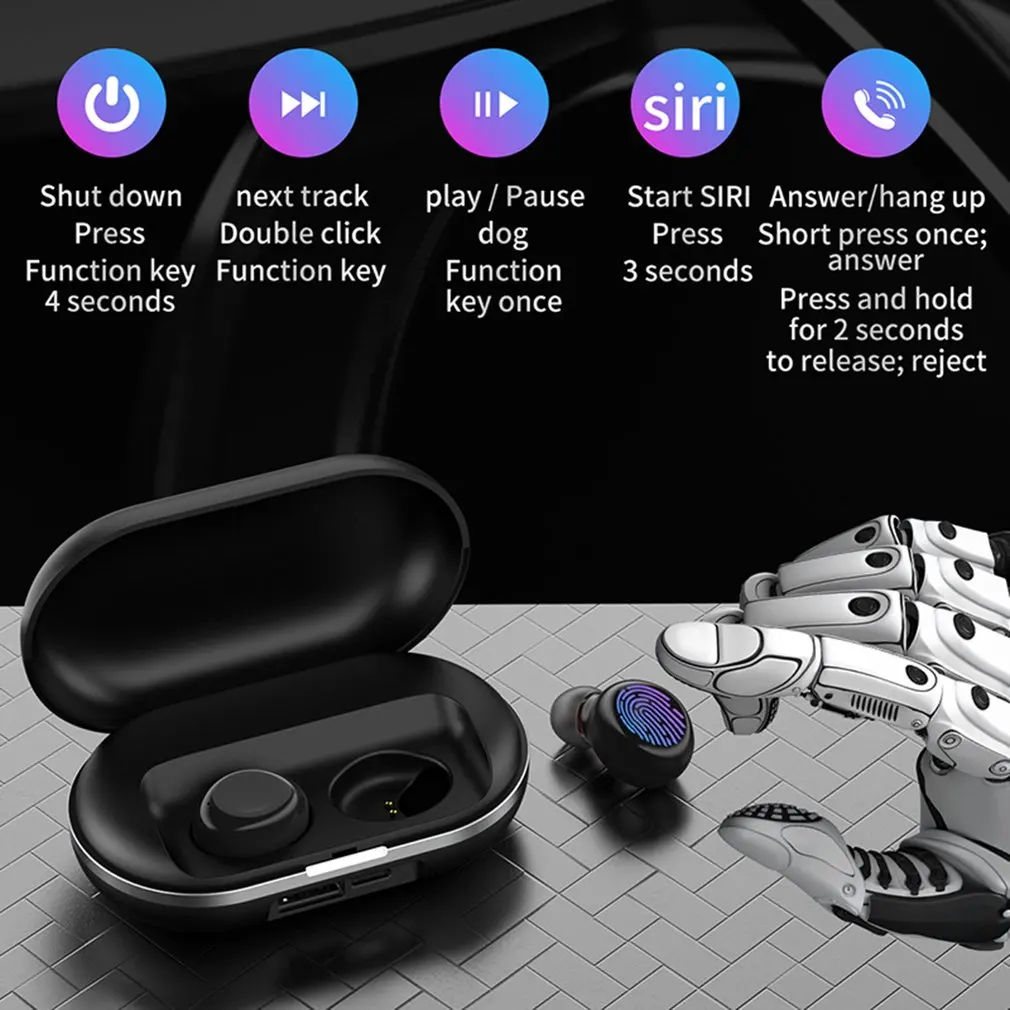 

ZLT-01 Bluetooth5.0 Active Noise Canceling Wireless Stereo Earbuds Wireless Call Earphone With Mic Charger Box