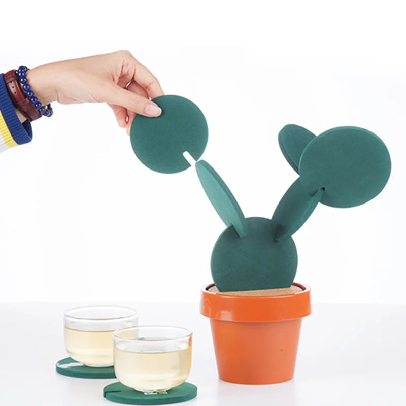 

Coaster Mat Cactus Potted Plants Shape Cup Mat Heat Insulation Pad Table Decoration Kitchen Accessories