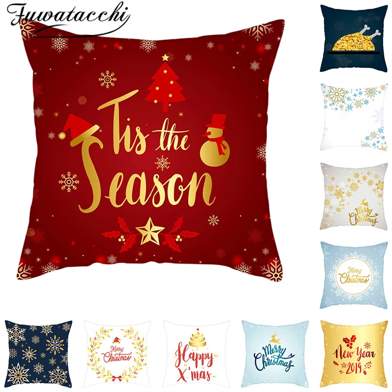 

Fuwatacchi Christmas Cushion Cover Bell Snowflake Pillow Cover Happy New Year 2019 Pillowcases for Home Sofa Decorative Gift