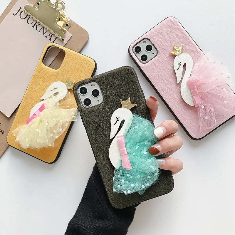 For Samsung Galaxy S 7 8 9 10 plus pro edge Note Winter fluff Phone Case Yarn Swan for A J Series M10 20 30 |