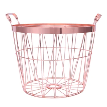 

Rose Gold Metal Storage Basket Multifunction Bathroom Dirty Clothes Finishing Basket Portable Handles Organizer Basket S