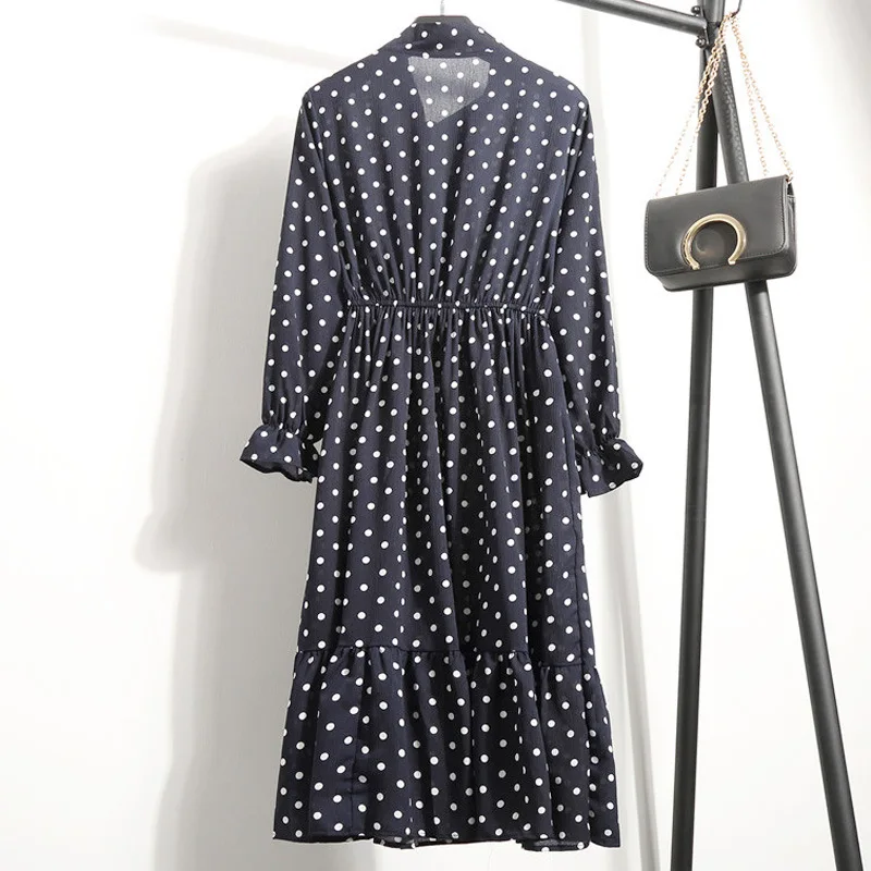 2020-Autumn-Floral-And-Dot-Print-Women-s-Stand-Neck-Dresses-Long-Sleeve-Cute-Chiffon-Dress (3)