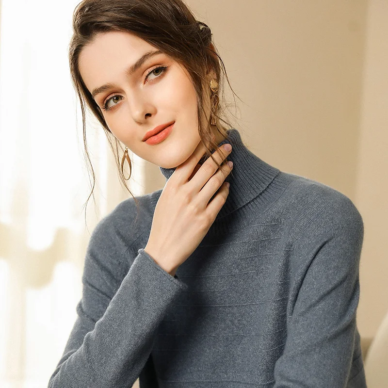 Fog Blue GCAROL, Осень-зима, Женская водолазка, 30% шерсть, свитер с разрезом, на каждый день, большой размер, кашемир, Короткий Джемпер, OL, элегантный пуловер - Цвет: Fog Blue