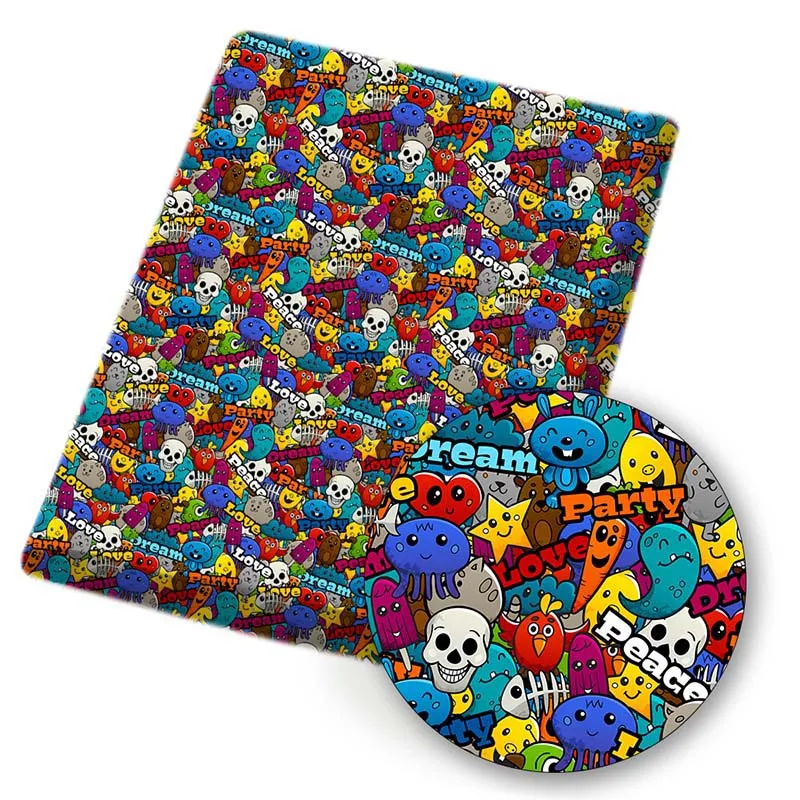 

Polyester Cotton Fabric Unicorn Witch Hat Bat Skull Printed Cloth Fabric For Patches Dress Garment Home Textile DIY 45*150cm 80g