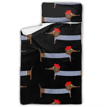 

Cartoon Parisian Dachshund Nap Mat with Pillow for Toddler Boys and Girls for Daycare and Preschool Sleepovers and Travels
