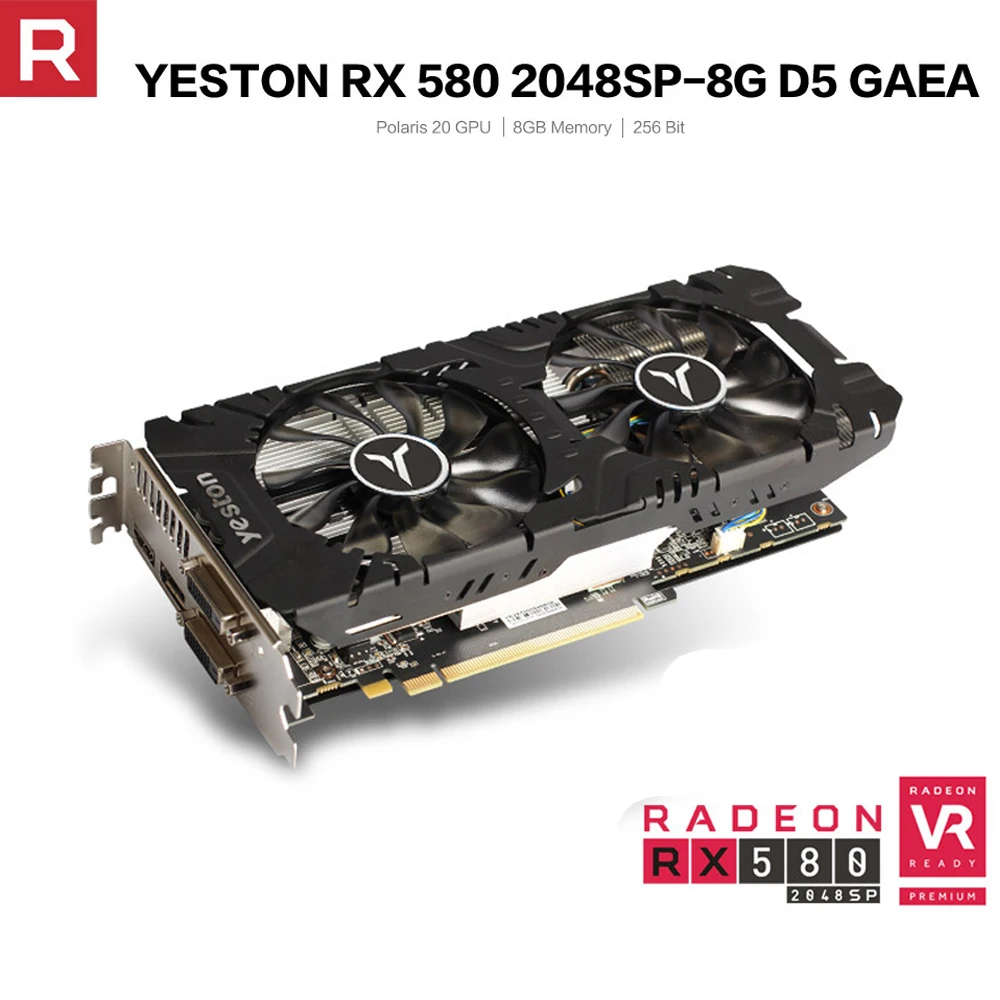  Yeston Radeon RX 580 GPU 8GB Gaming Desktop computer PC Video Graphics Cards support GDDR5 256bit D