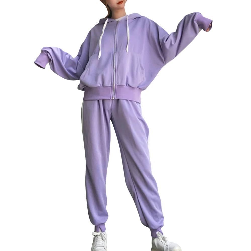 Purple Спортивные костюмы для женщин, спортивные костюмы с капюшоном, сексуальная спортивная одежда, комплект из 2 предметов для бега, спортивная одежда для бега, осенний спортивный костюм для женщин - Цвет: Purple