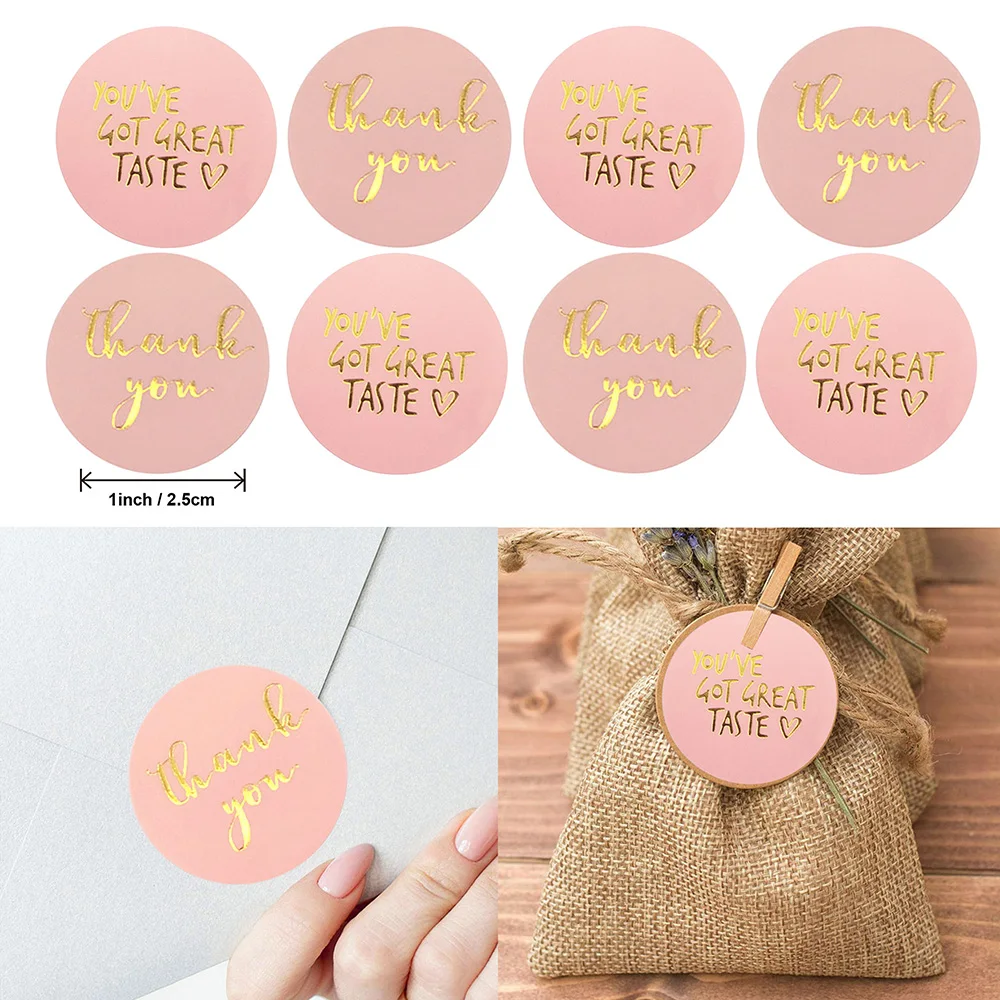 500pcs/roll Cute Gold Pink Foil Thank You Stickers 2.5CM You've Got Great Taste Gift Bag Decoration Envelope Sealing Label