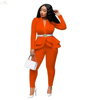 

New Tracksuit Women Set Full Sleeve Ruffles Blazers Pants Two Piece Set Office Lady Business Wear Work Uniform 2 Piece Set Women
