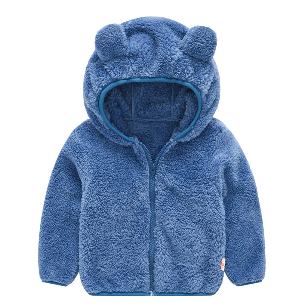 Куртка для девочек и мальчиков, флисовое пальто с капюшоном и ушками из искусственного меха Новинка года, зимний теплый рождественский комбинезон, детская верхняя одежда, одежда для малышей, 19Ag - Цвет: Blue