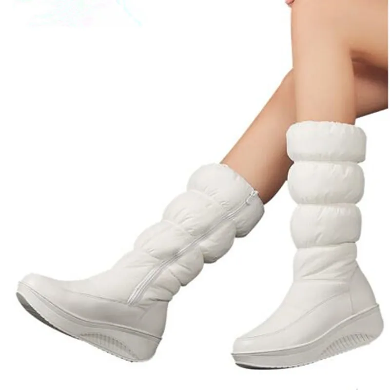 Big Size 35-44 New Warm Snow Boots Women Zipper Platform Boots Solid Color Waterproof Mid Calf Thick Fur Winter Boots