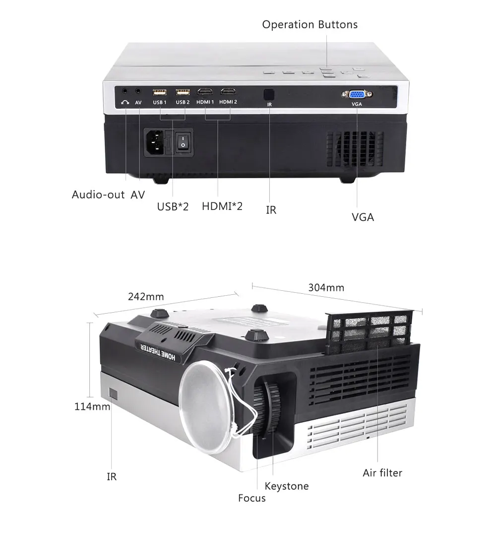 Проектор ALSTON T26 серии Full HD 1080P 6500 люмен 4K домашний кинотеатр HDMI VGA USB ТВ T26L T26K
