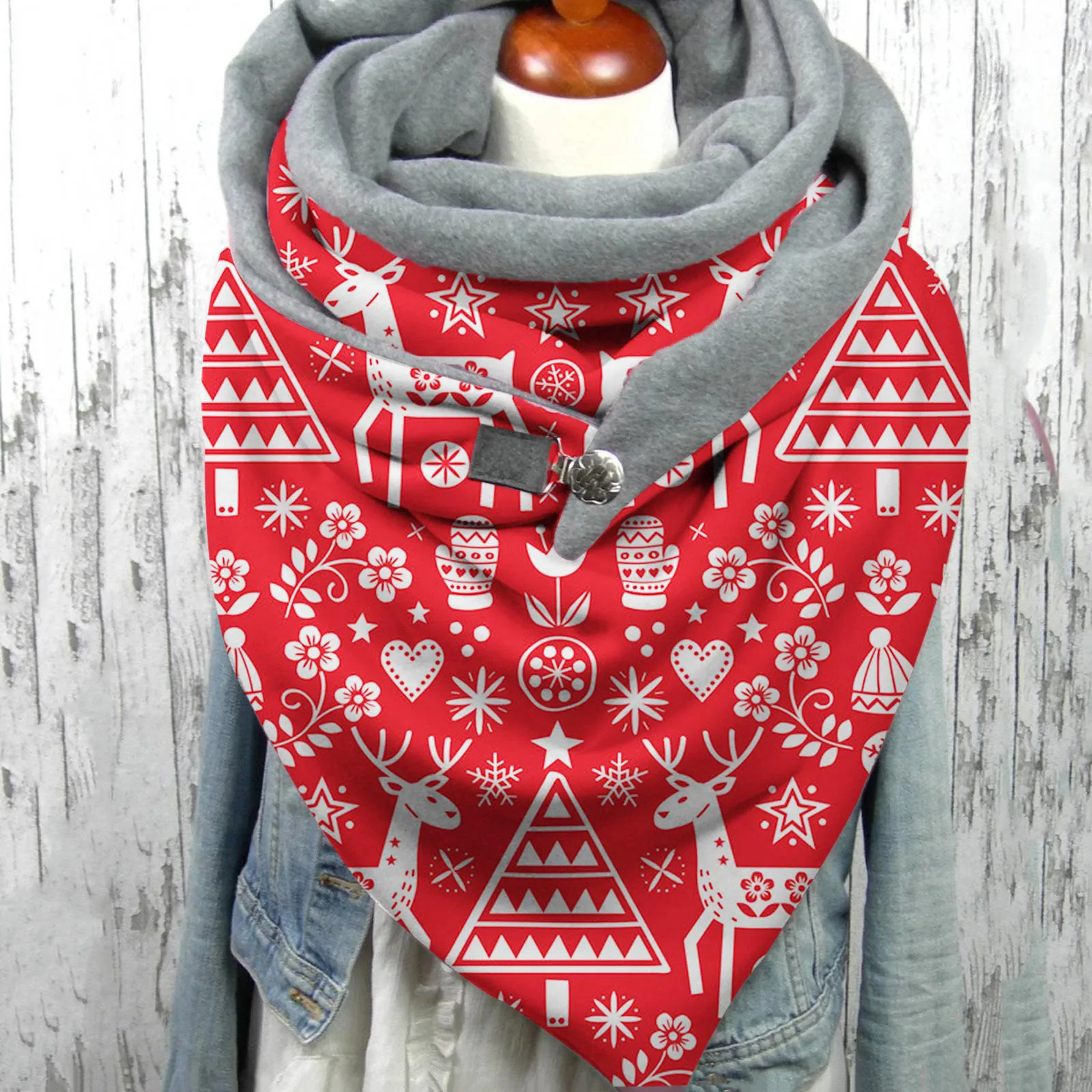 

Fashion Winter Women Christmas Print Button Soft Wrap Casual Warm Scarves Shawls